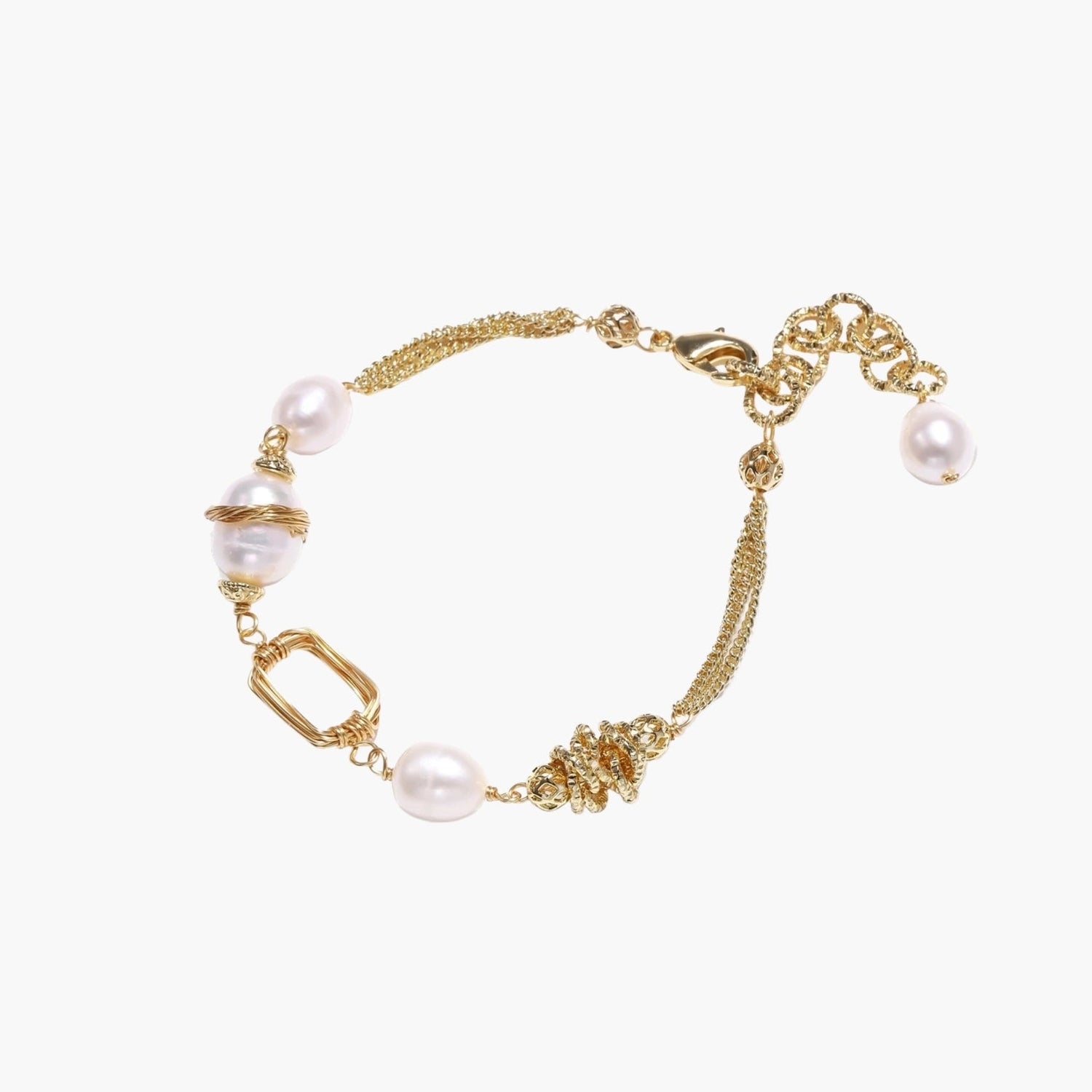 Pulseira de Corrente com Pérola Dourada