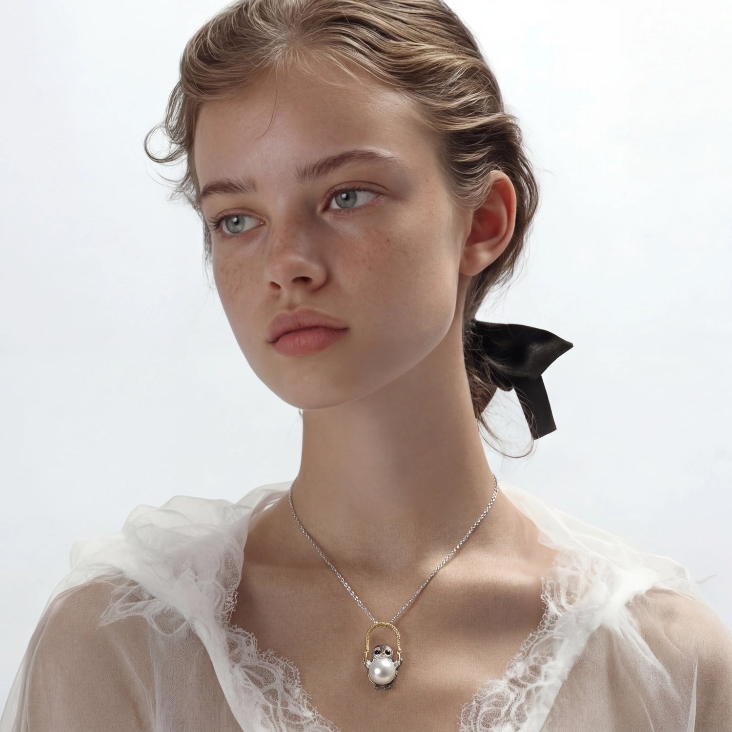 Colar Coruja Sábia com Pérola de Água Doce