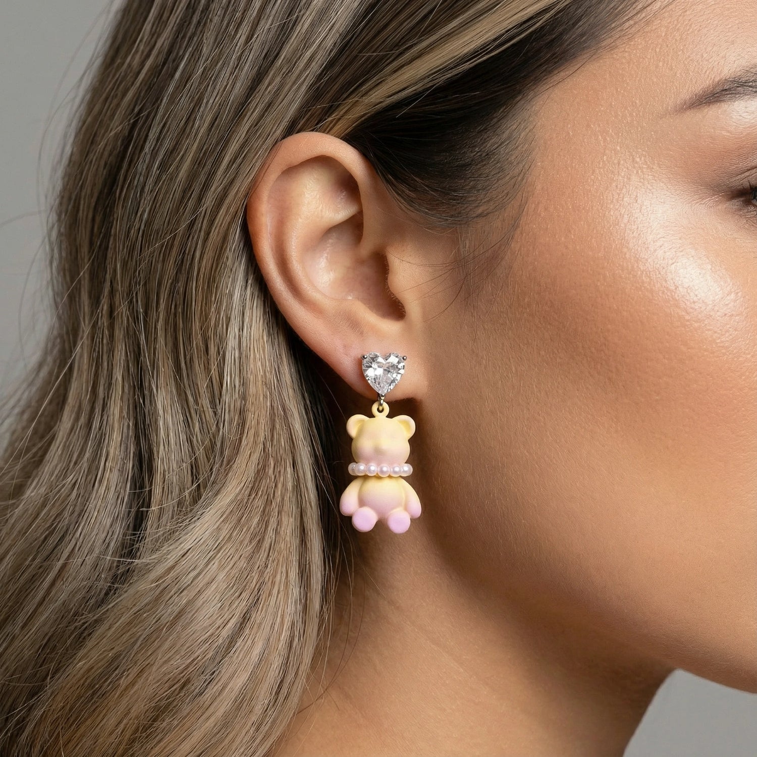 Brincos Coração Ursinho Kawaii