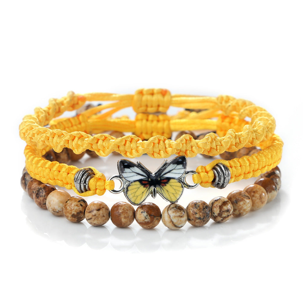 Conjunto de 3 Pulseiras em Corda e Pedra Natural