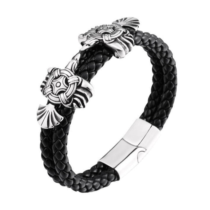 Pulseira de Couro e Aço Titânio