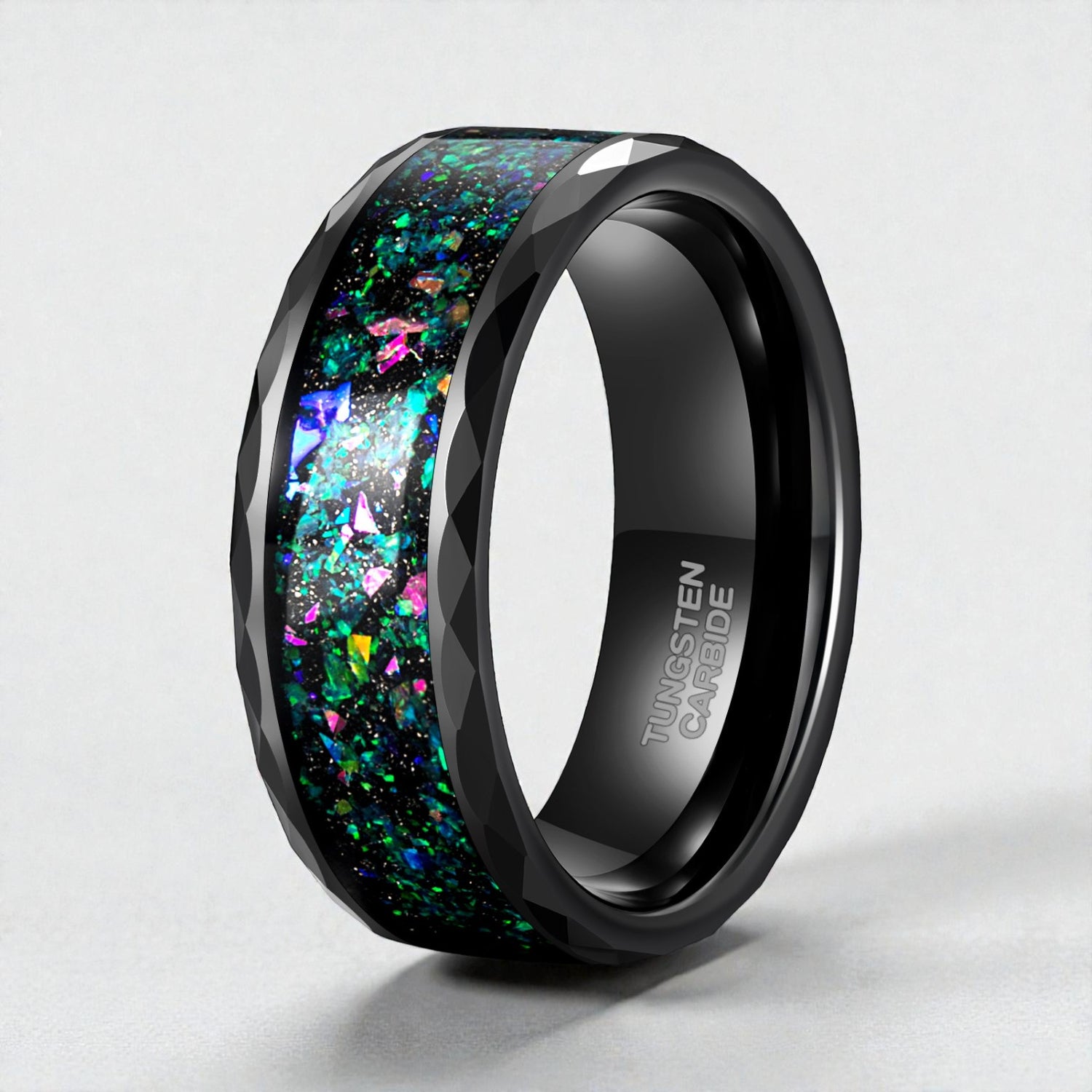 Anel de Tungsténio com Incrustação de Opala