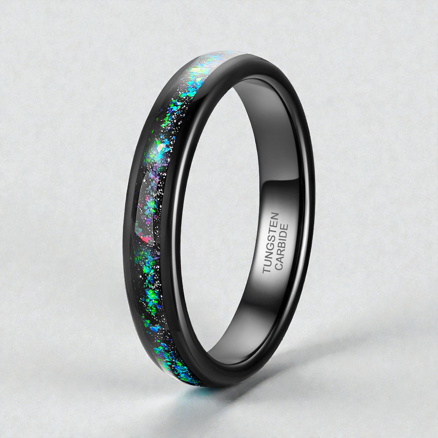 Anel de Tungsténio com Incrustação de Opala