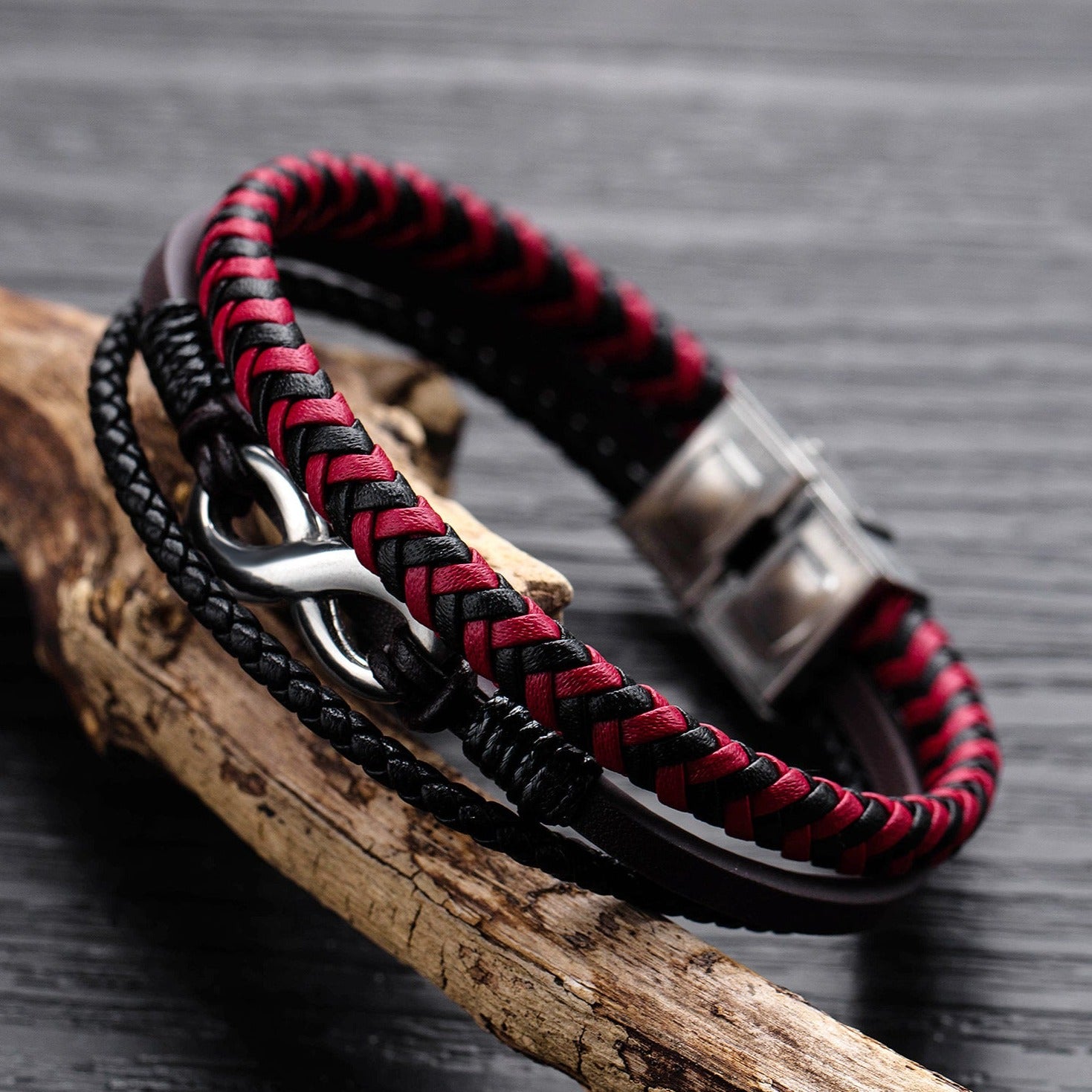 Infinity Stainless Steel and Leather Bracelet