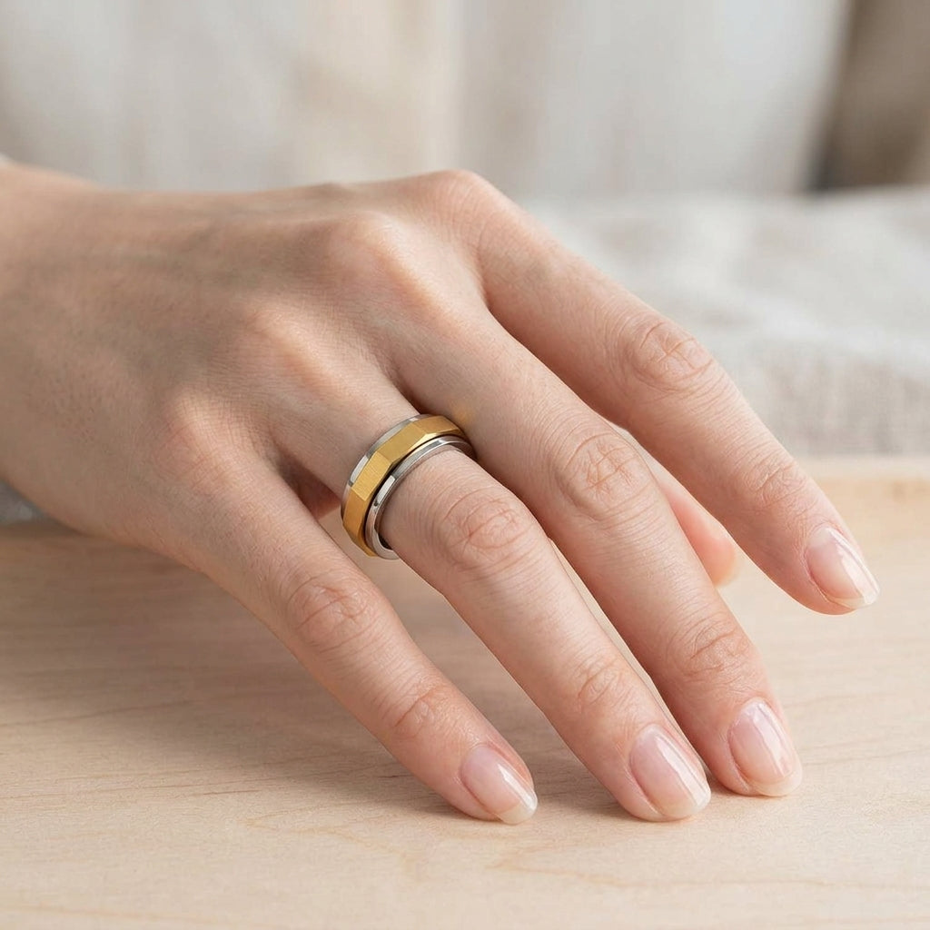 Stainless Steel Faceted Spinner Ring