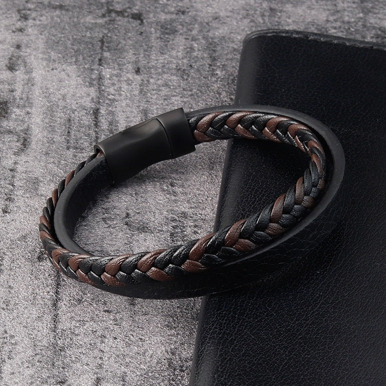 Pulseira de Couro e Aço Inoxidável