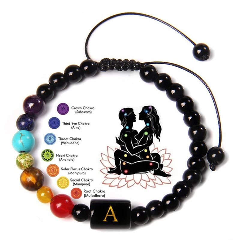 Pulseira 7 Chakras com Letra em Pedra Natural