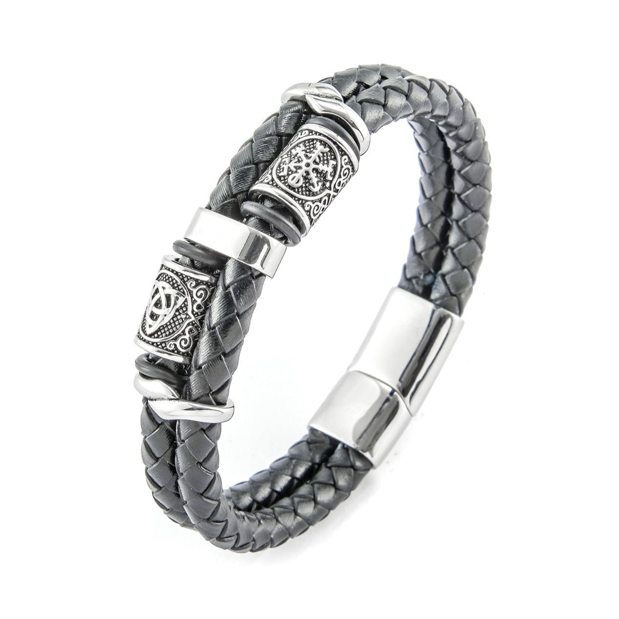 Pulseira de Couro e Aço Inoxidável