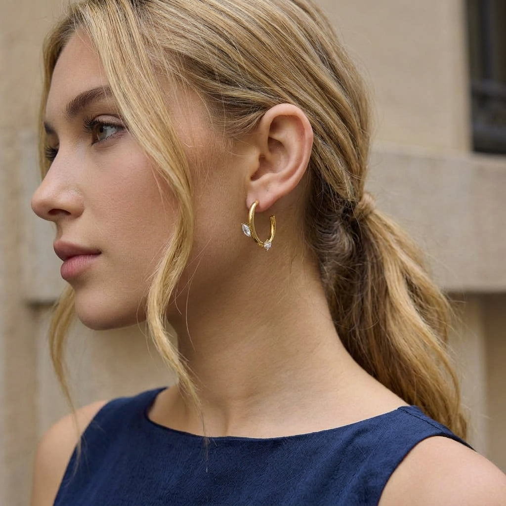 Pendientes en forma de C de circonita de acero inoxidable, joyería de lujo ligero de alta gama para mujer, acero de titanio que no se desvanece, venta al por mayor transfronteriza