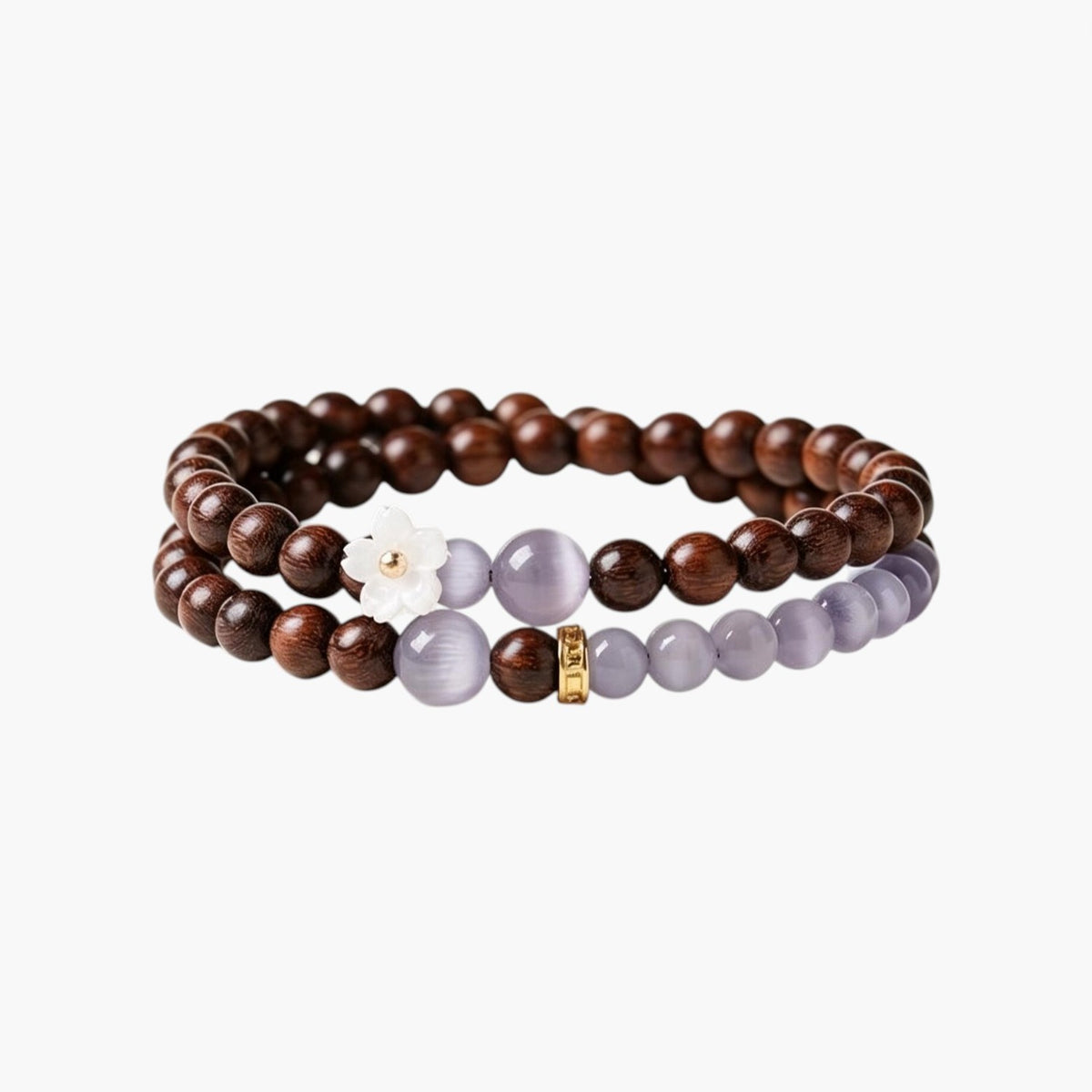 Pulsera Doble con Flor y Piedra Ojo de Gato