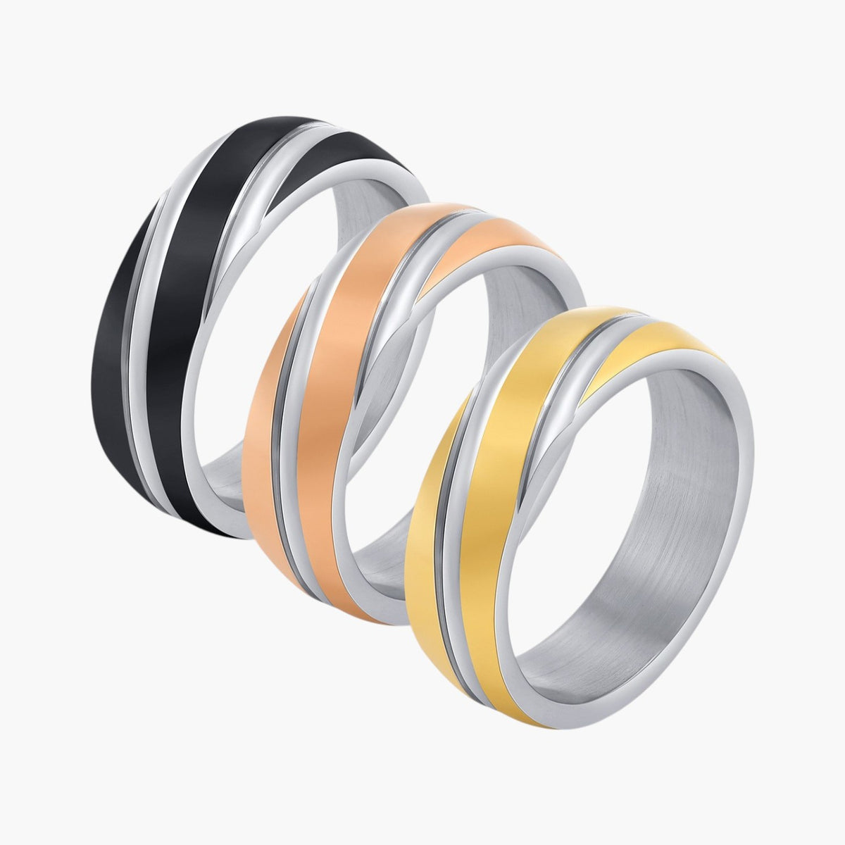 Two-Tone Stainless Steel Diagonal Band Ring