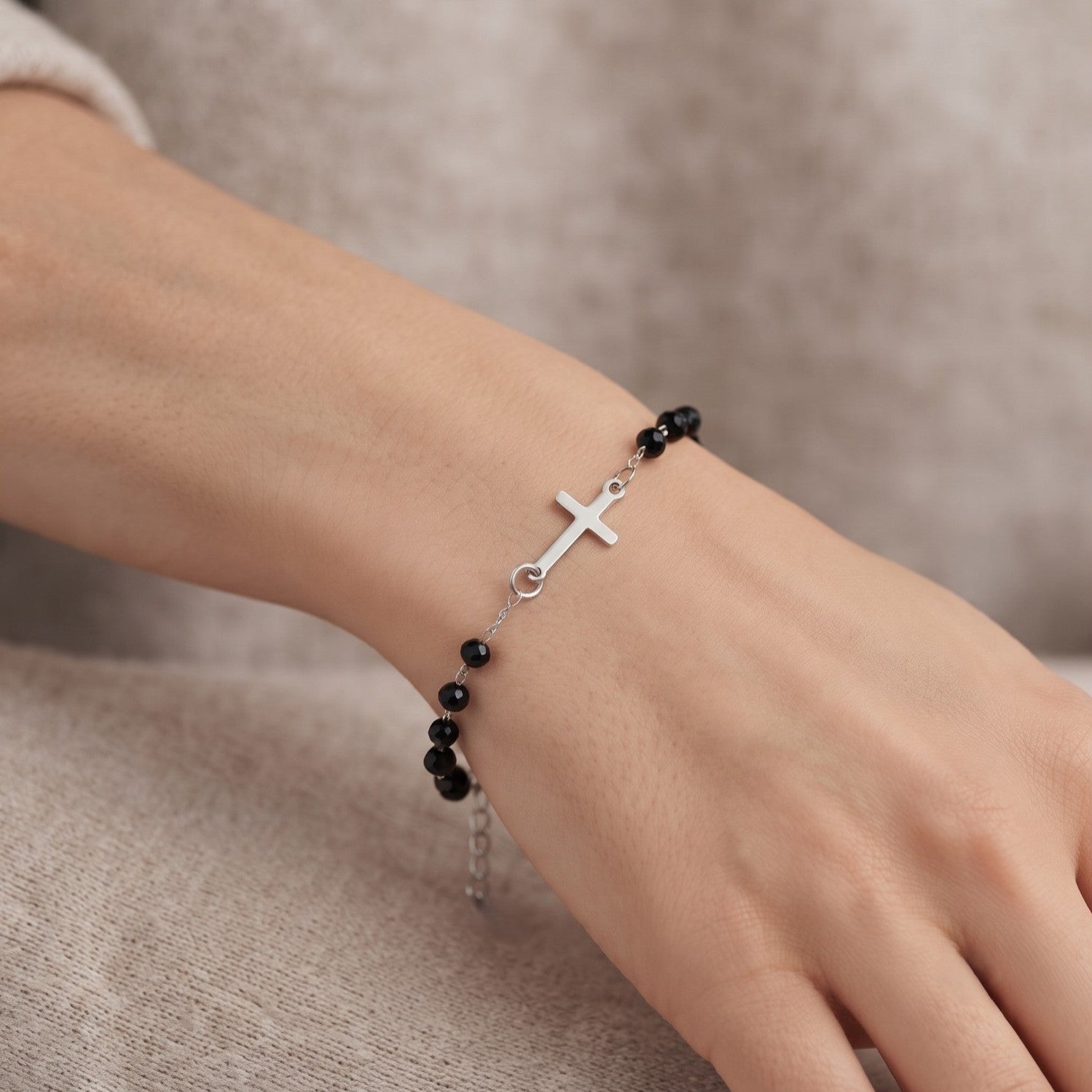 Pulseira em Aço Inoxidável com Cruz e Medalha de São Bento