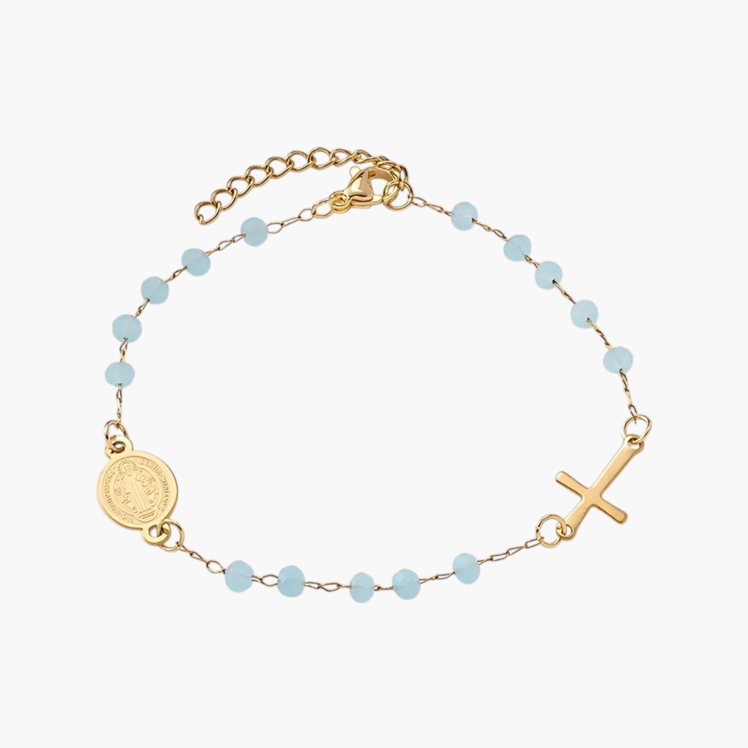 Pulseira em Aço Inoxidável com Cruz e Medalha de São Bento