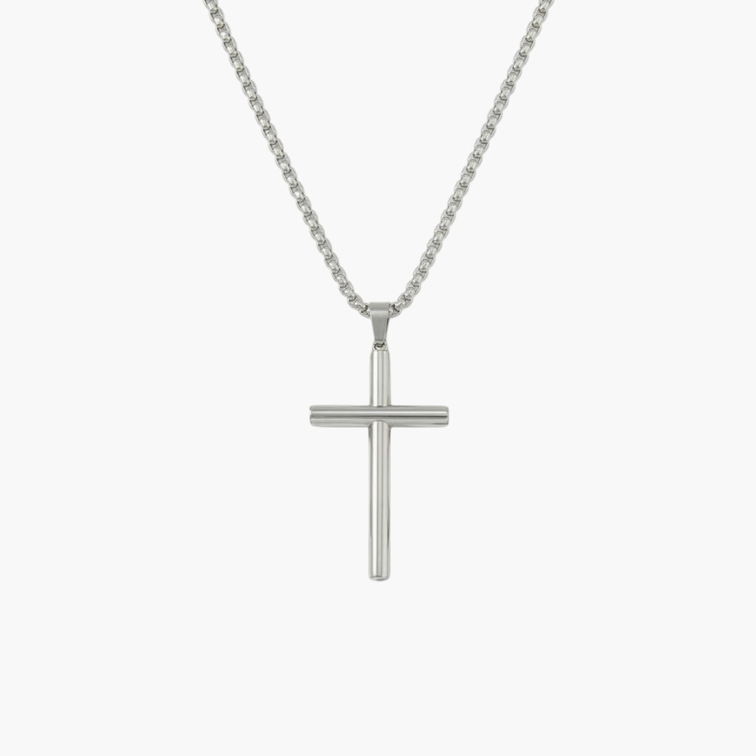 Colar Cruz Chanfrada em Aço Inoxidável
