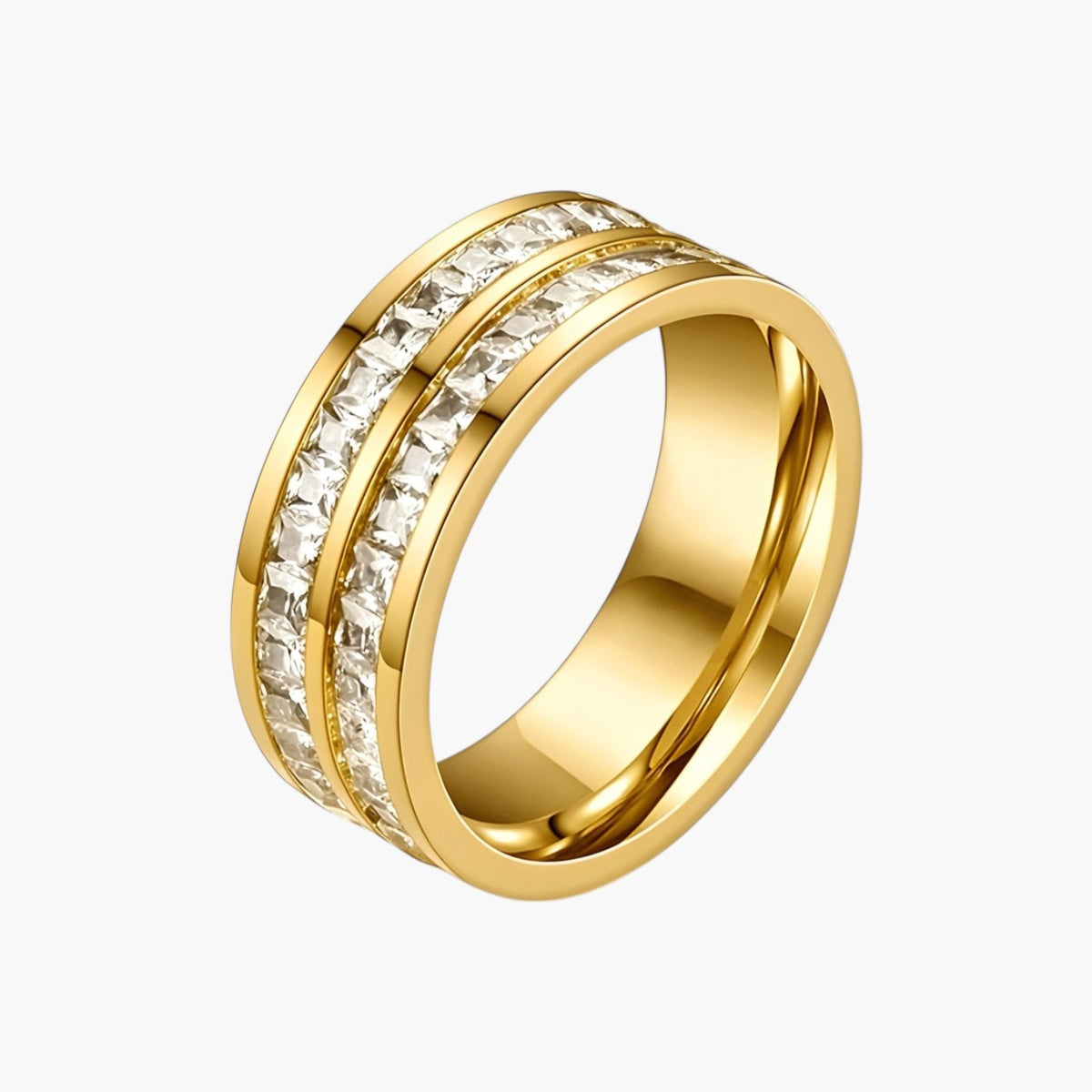 Stainless Steel Double Pavé Ring