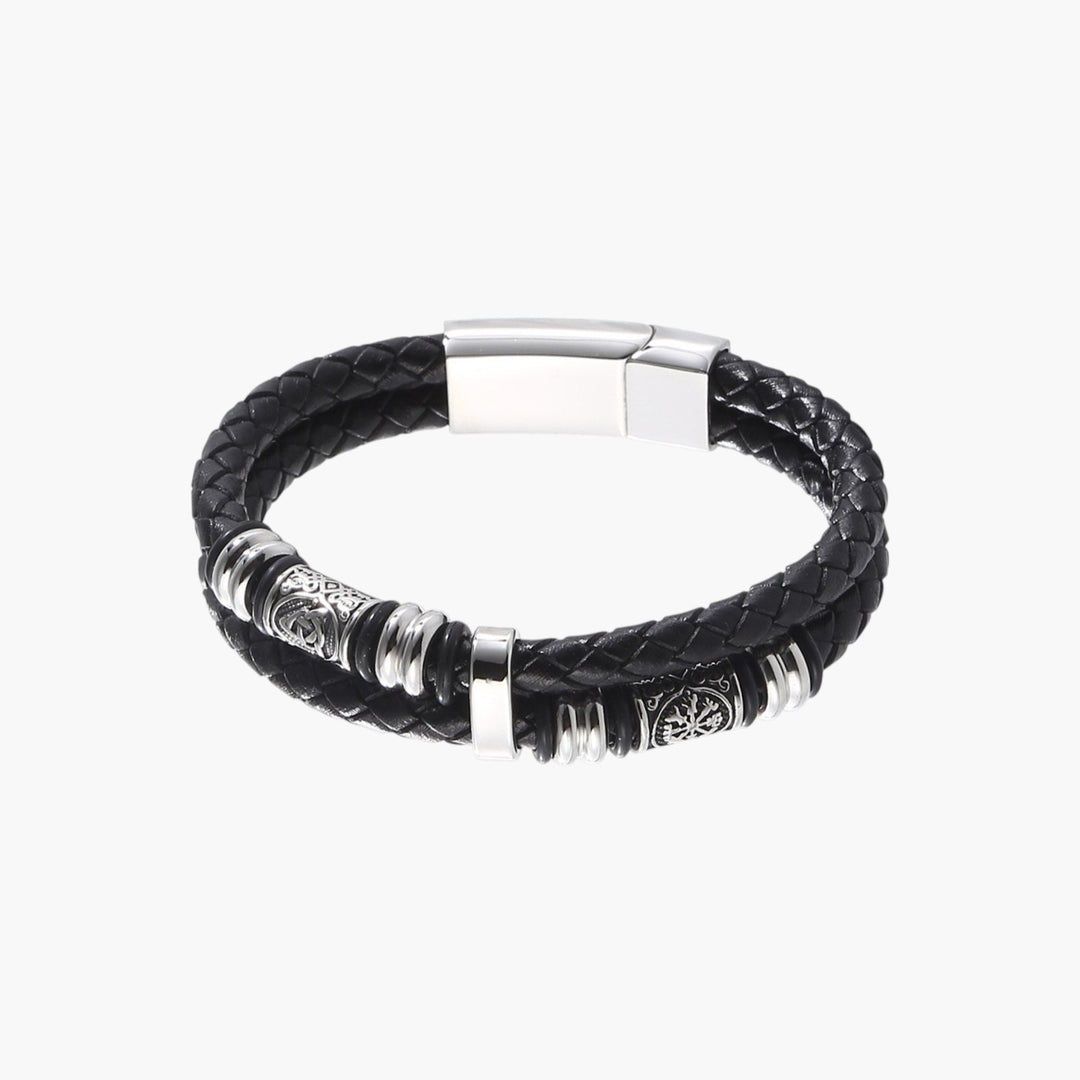 Pulseira em Couro Entrançado e Aço Inoxidável