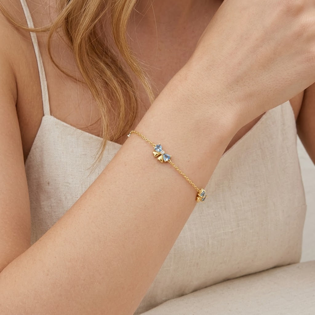 Pulseira Lacinhos com Zircónias Azuis em Prata de Lei 925