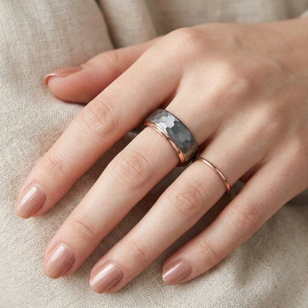 Two-Tone Rose Gold Faceted Tungsten Ring
