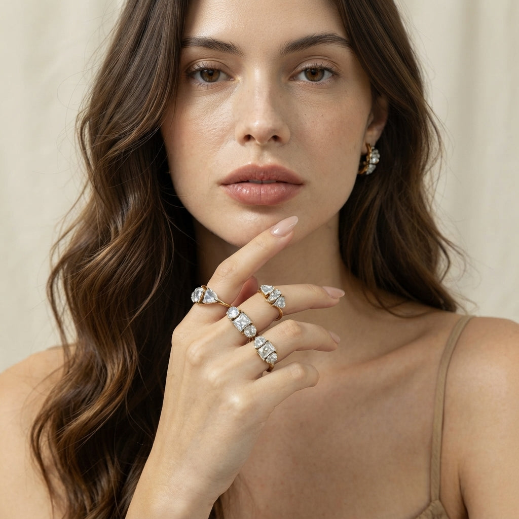 Anillo de acero inoxidable con circonitas de múltiples tallas