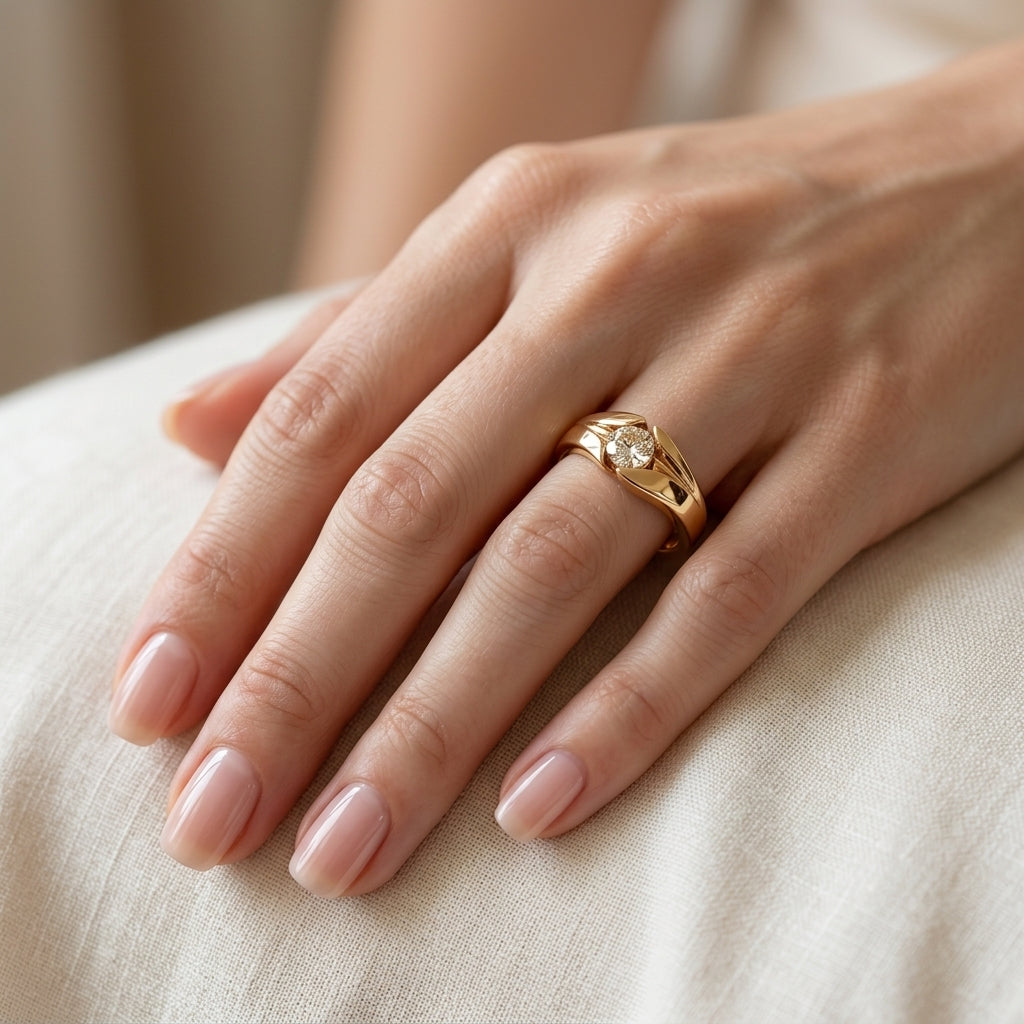 Anillo Solitario Moderno con Circonita Central