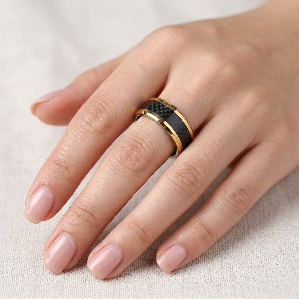 Gold Tungsten Ring with Carbon Fiber
