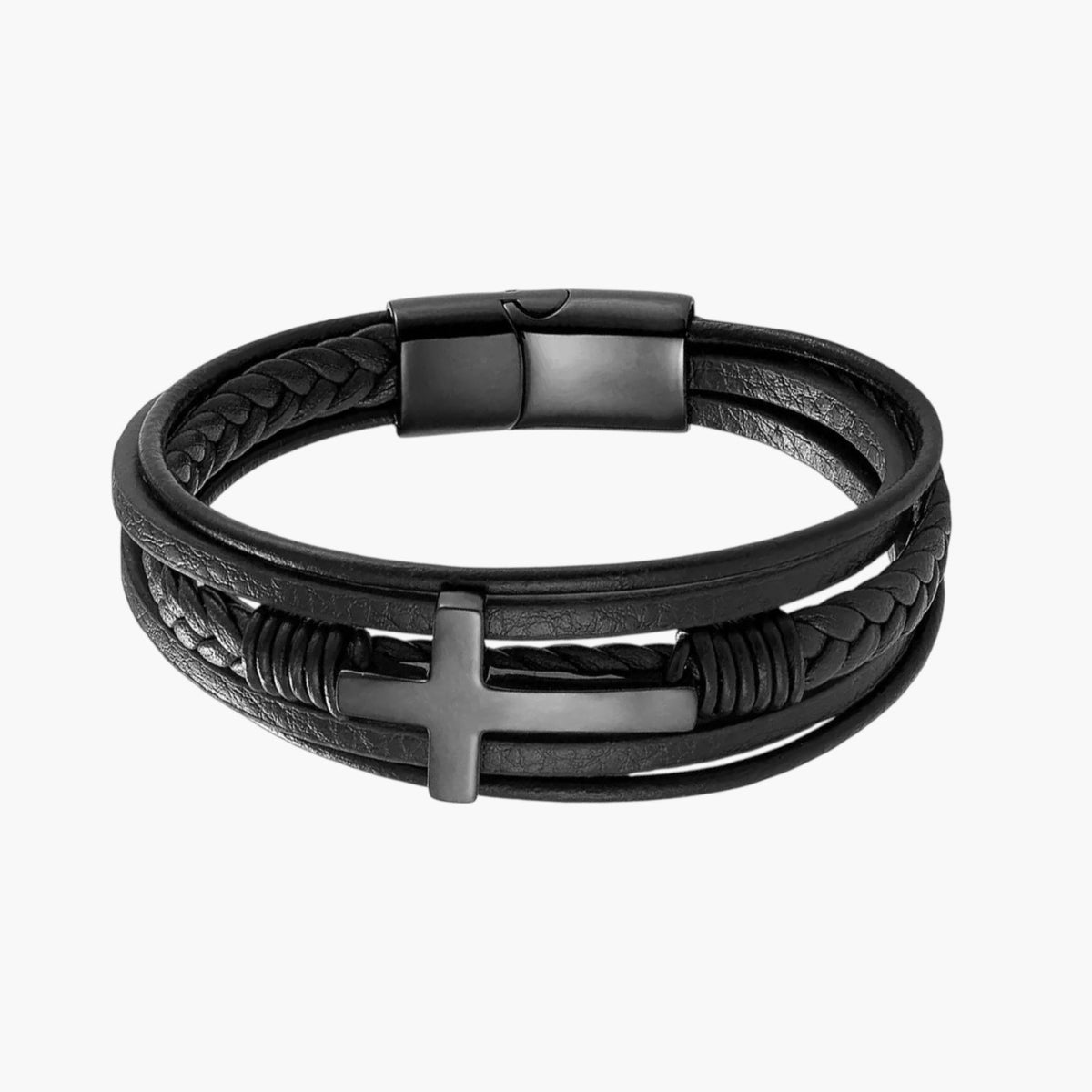 Cross Bracelet in Leather and Stainless Steel