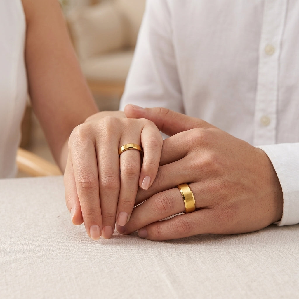 Gold Tungsten Steel Beveled Ring