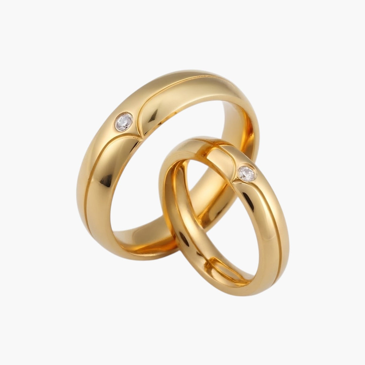 Stainless Steel Solitaire Couple's Ring