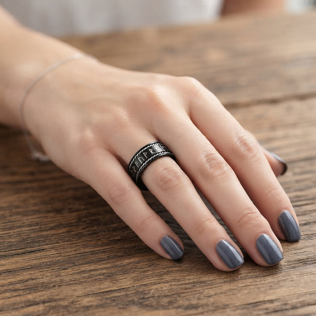 Stainless Steel Ring with Symbolic Engraving