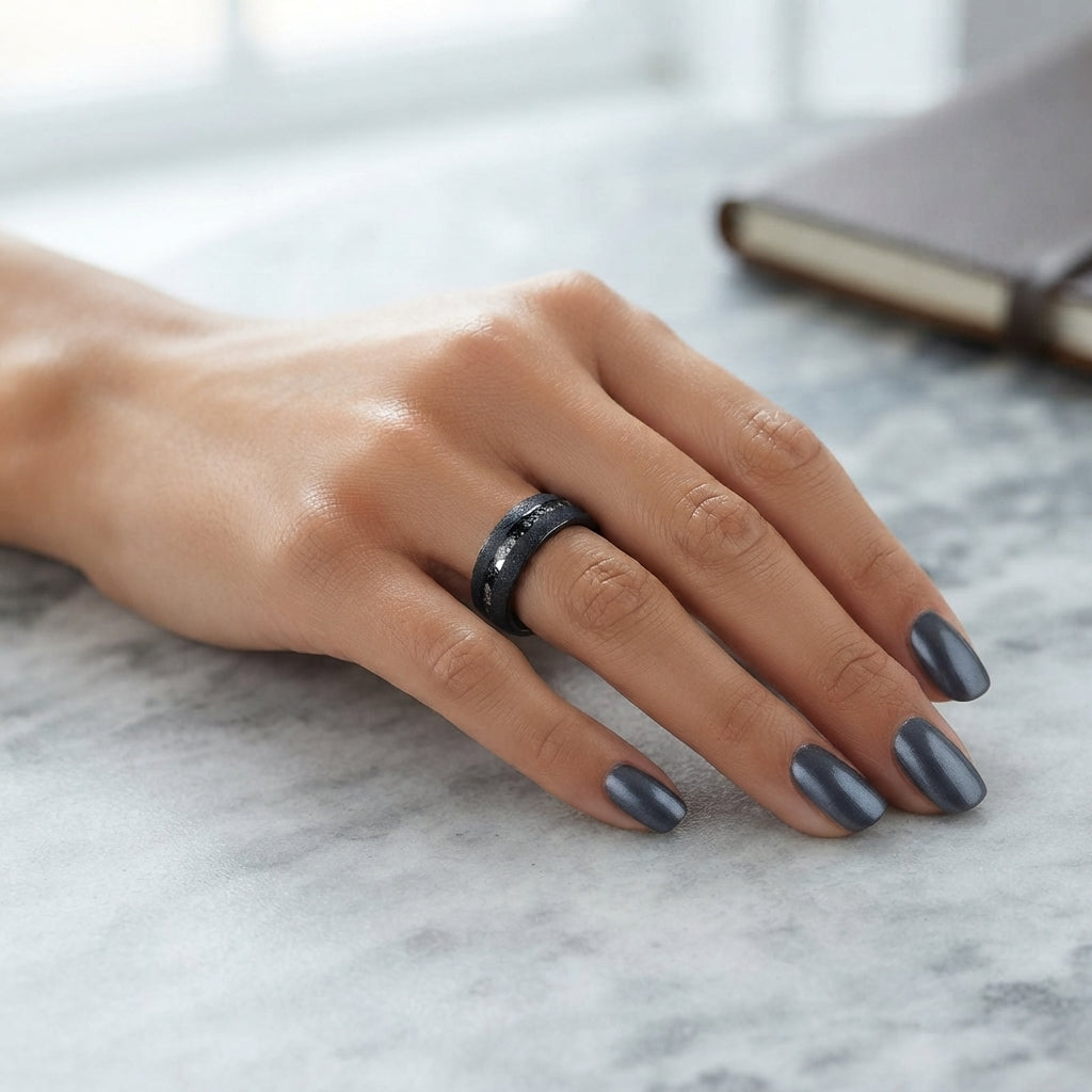 Tungsten Steel Textured Meteorite Ring