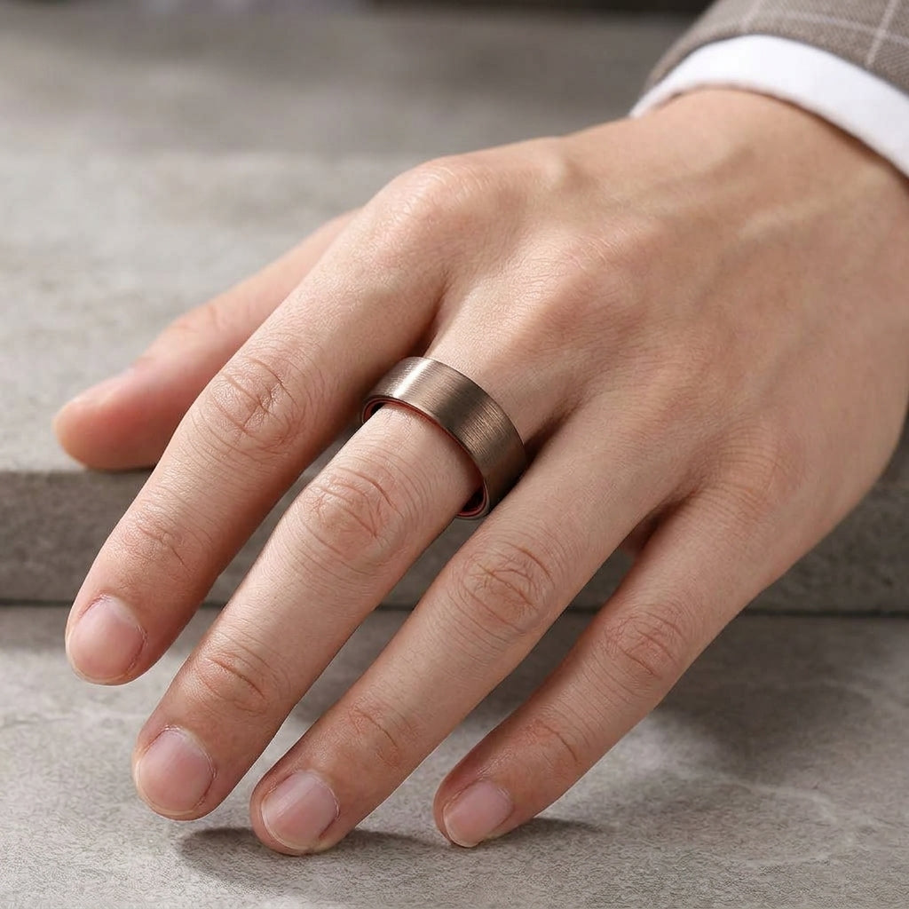 Brushed Two-Tone Tungsten Ring with Red