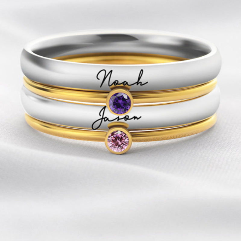 Anel Personalizado com Gravação e Pedra de Nascimento