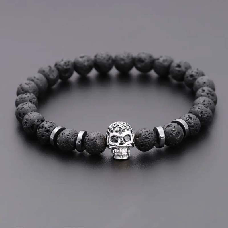 Pulseira Skull em Pedra Natural