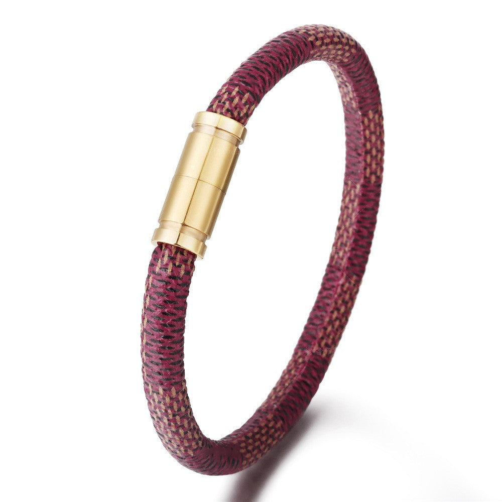 Pulseira de Couro e Aço Inoxidável