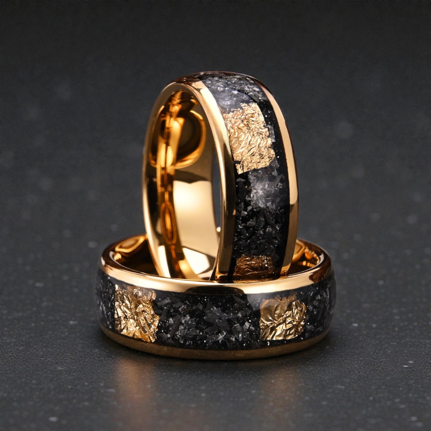 Anel em Aço de Tungsténio com Folha de Ouro