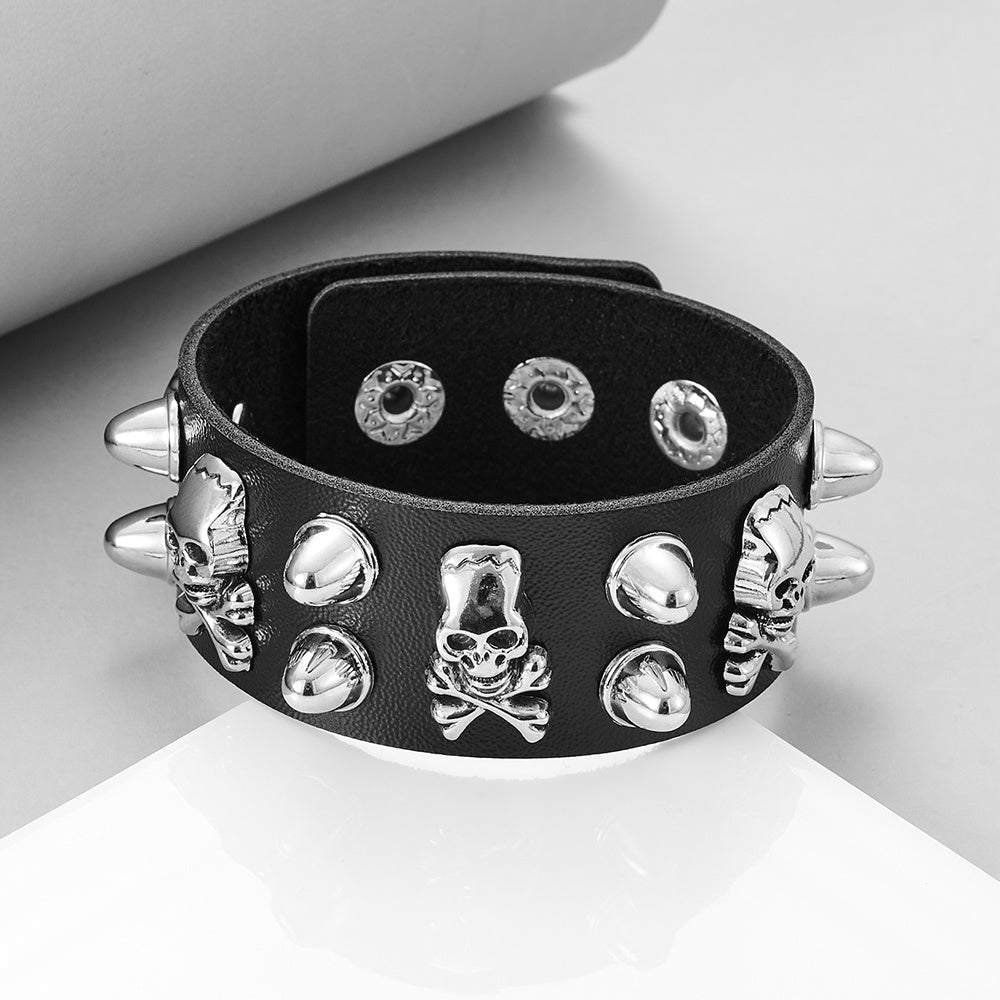 Pulseira Skull de Couro