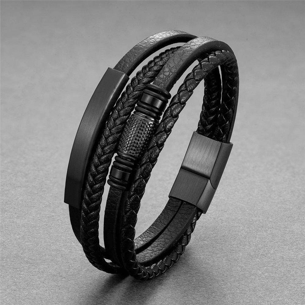 Pulseira de Couro e Aço Inoxidável