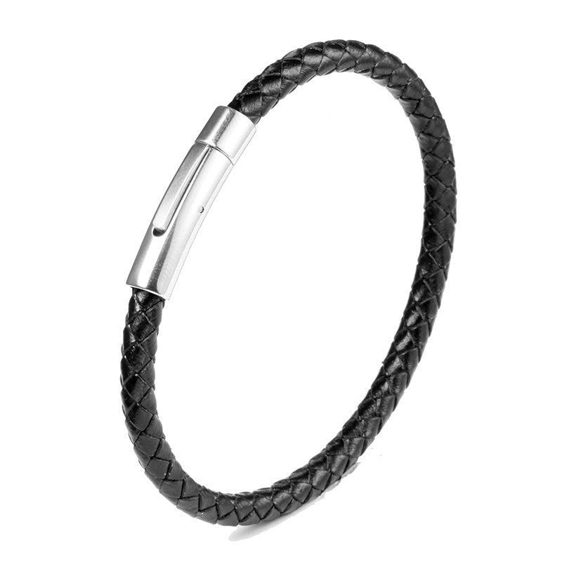 Pulseira de Couro e Aço Inoxidável