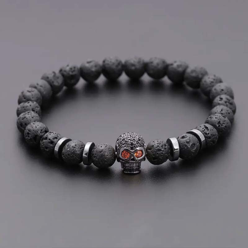 Pulseira Skull em Pedra Natural