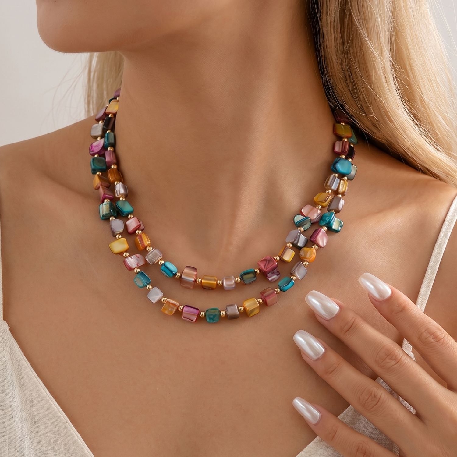 Colar Elegante de Clavícula com Conchas Multicoloridas