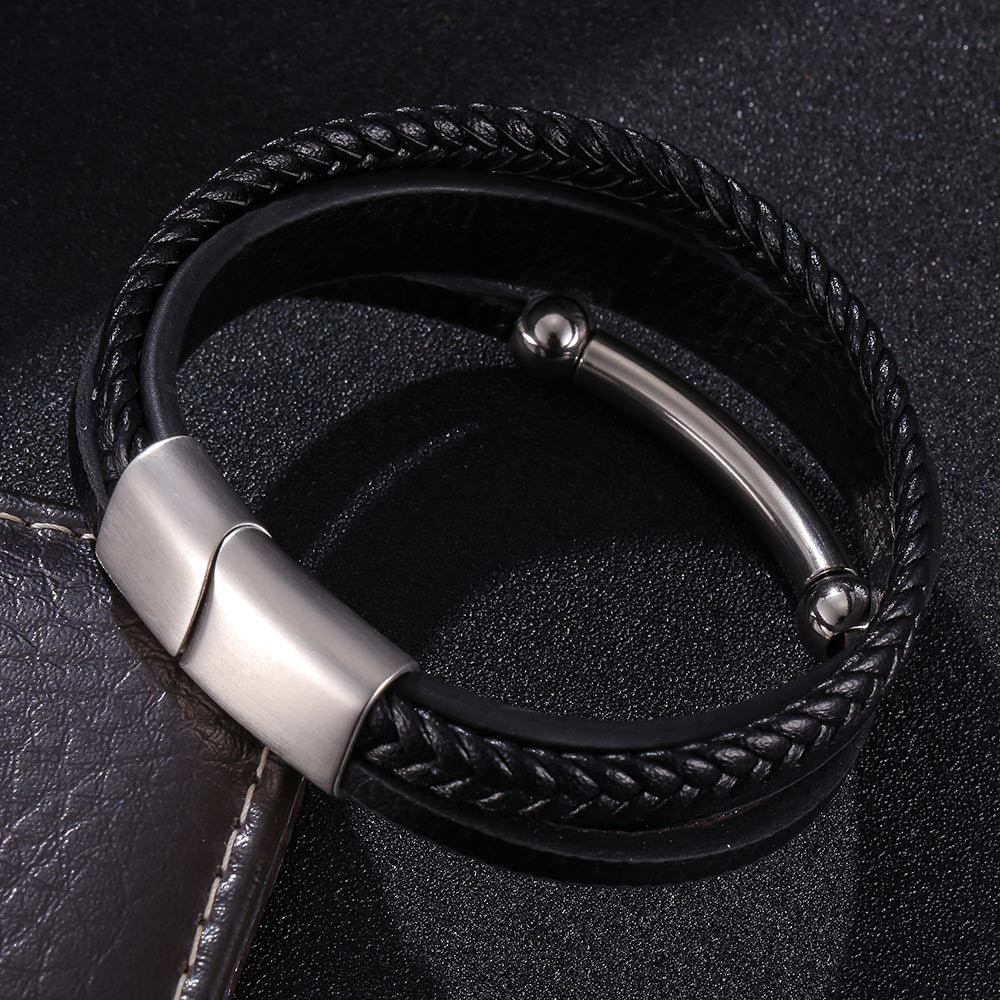 Pulseira de Couro e Aço Inoxidável