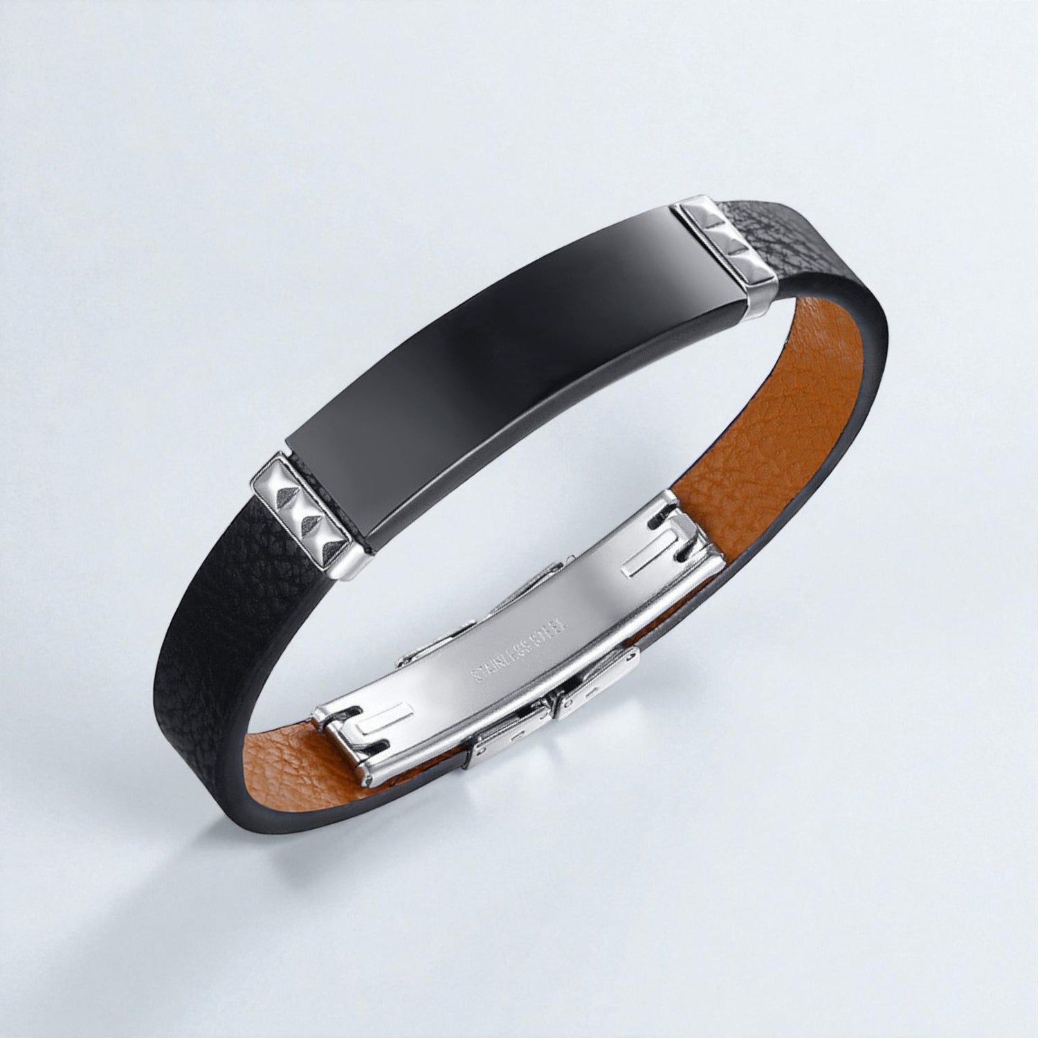 Pulseira de Couro e Aço Inoxidável