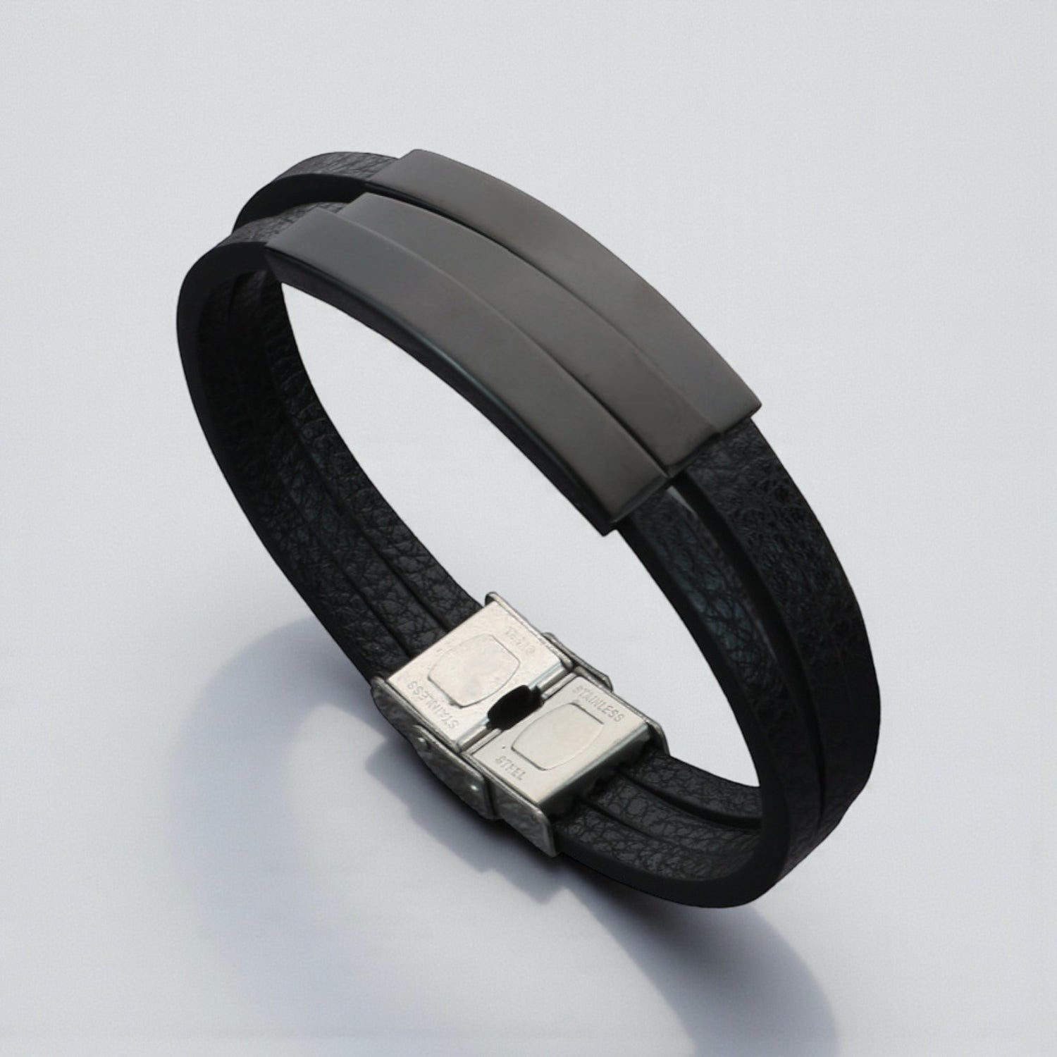 Pulseira de Couro e Aço Inoxidável