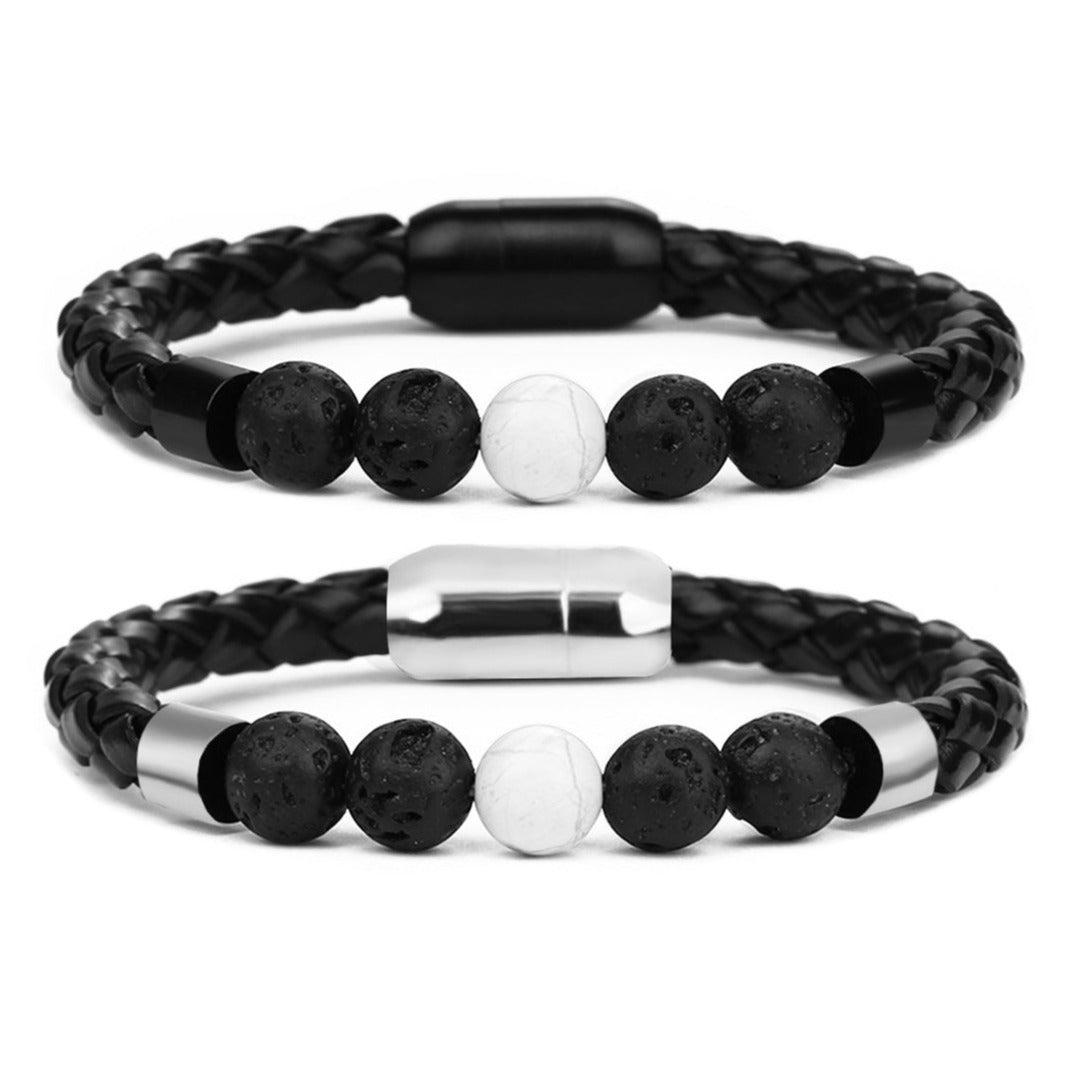 Pulseira de Couro e Pedra Natural