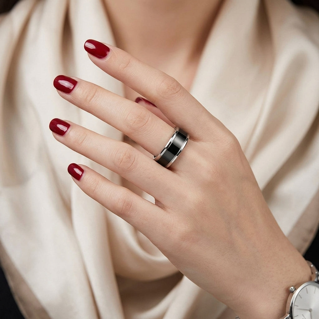 Anillo de acero de tungsteno negro moda de negocios