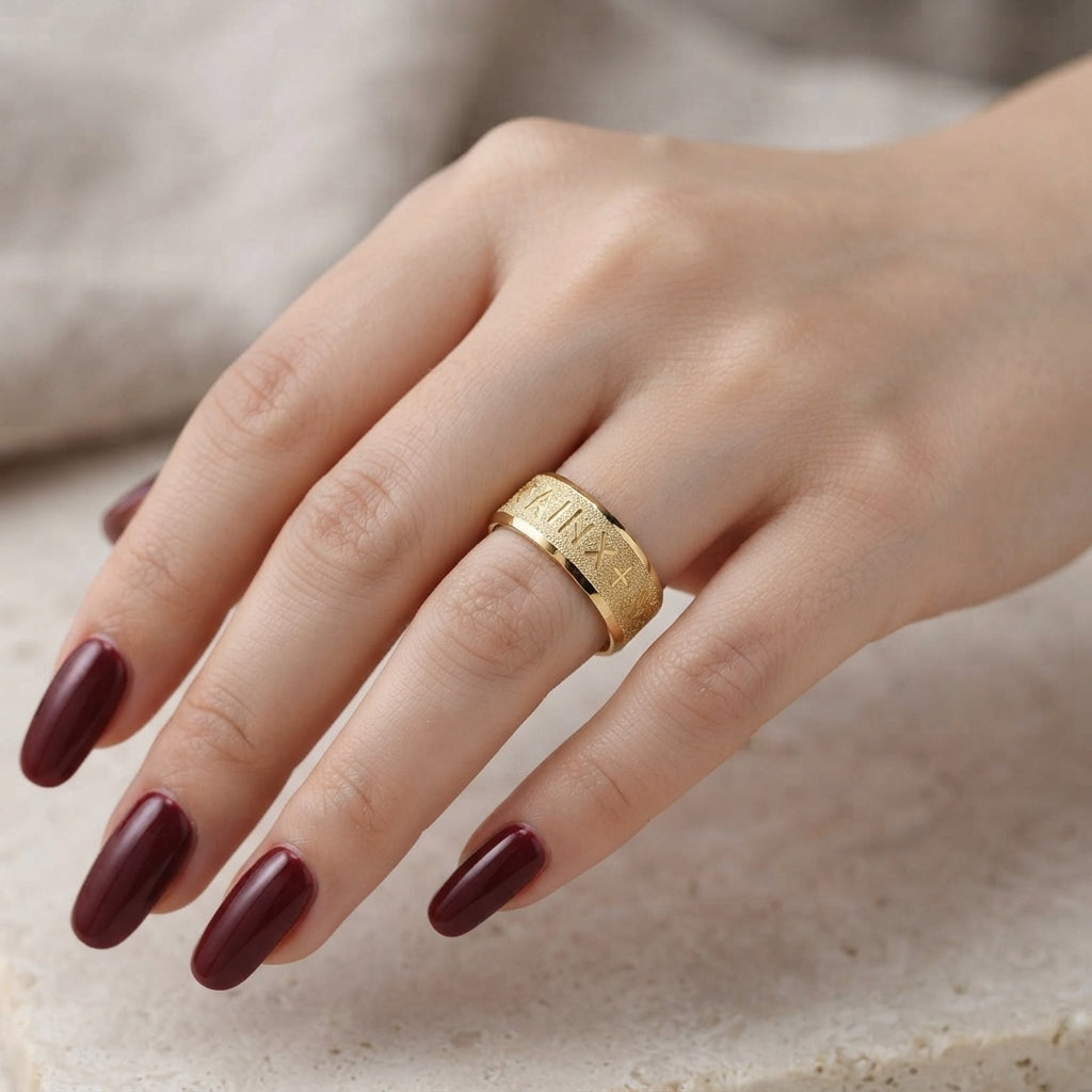 Stainless Steel Textured Symbol Ring
