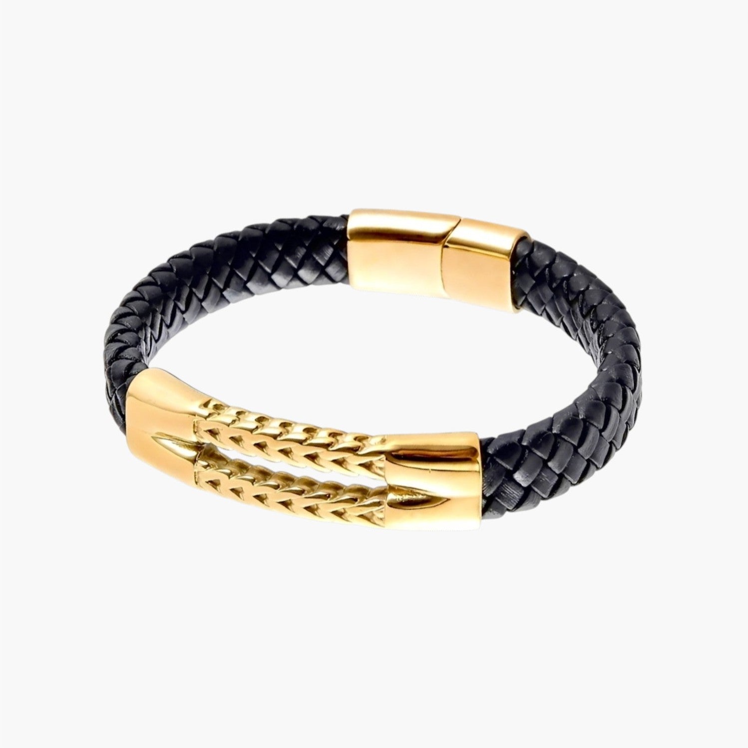 Pulseira em Couro Entrançado e Aço Inoxidável
