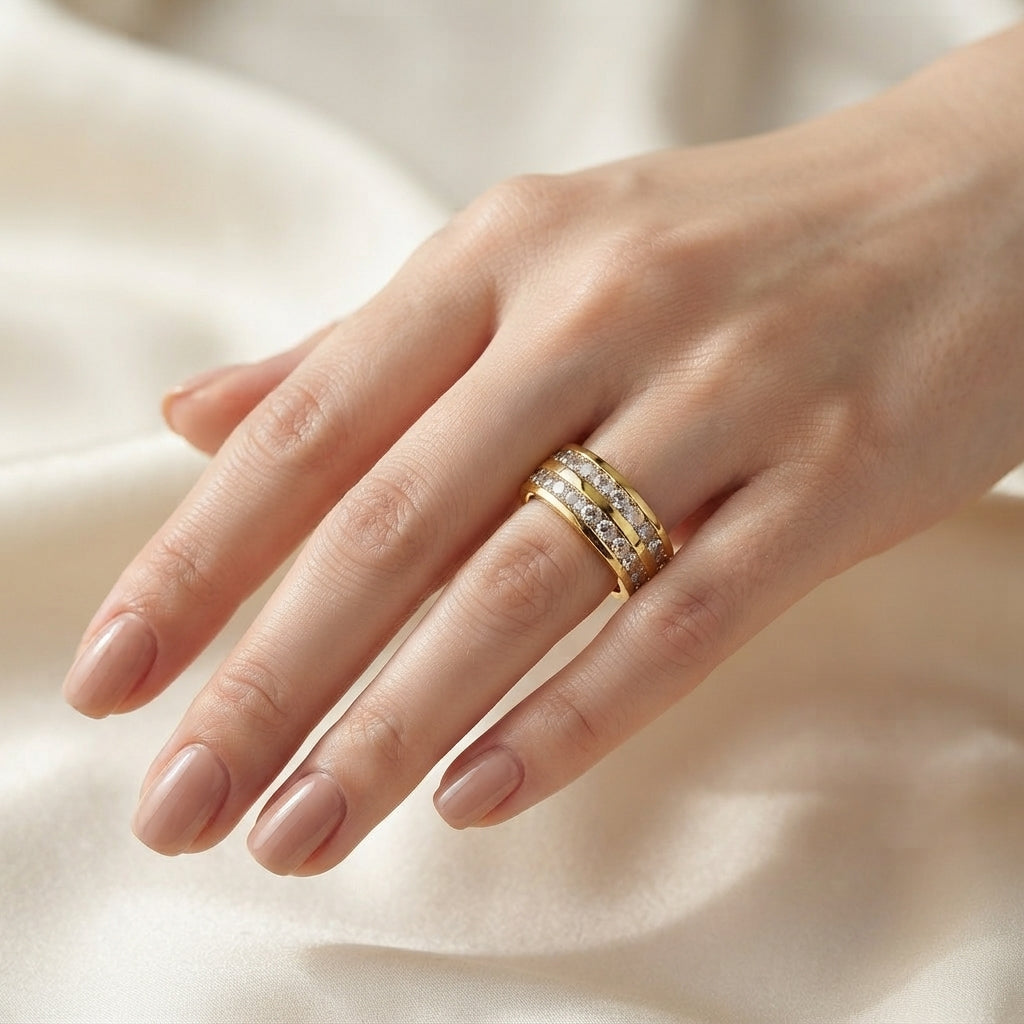 Stainless Steel Pavé Ring