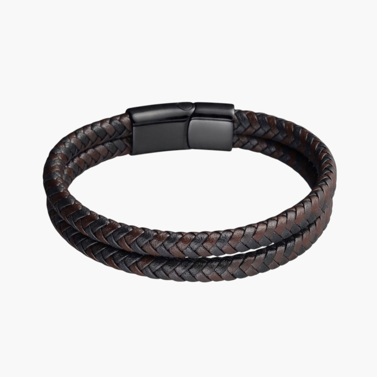 Pulseira Dupla em Couro e Aço Inoxidável