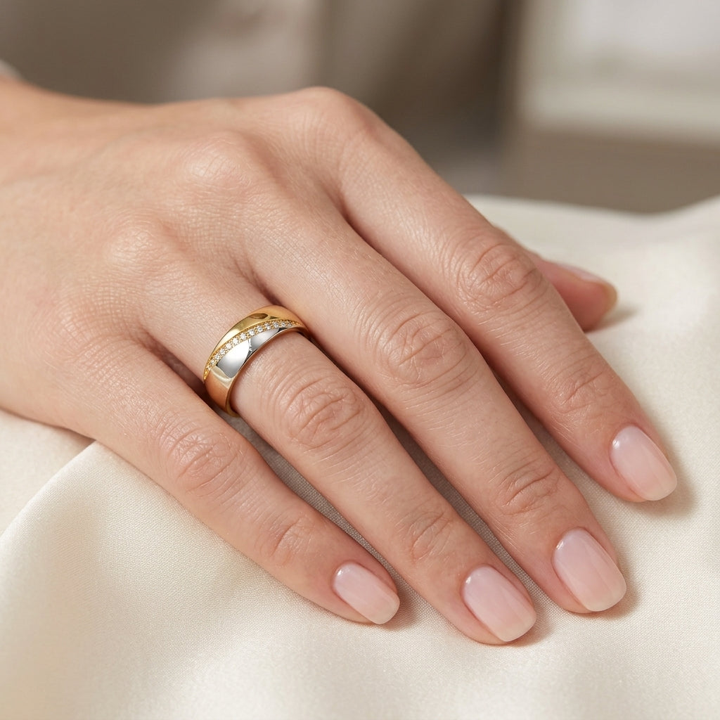 Two-Tone Stainless Steel Ring with Crystals